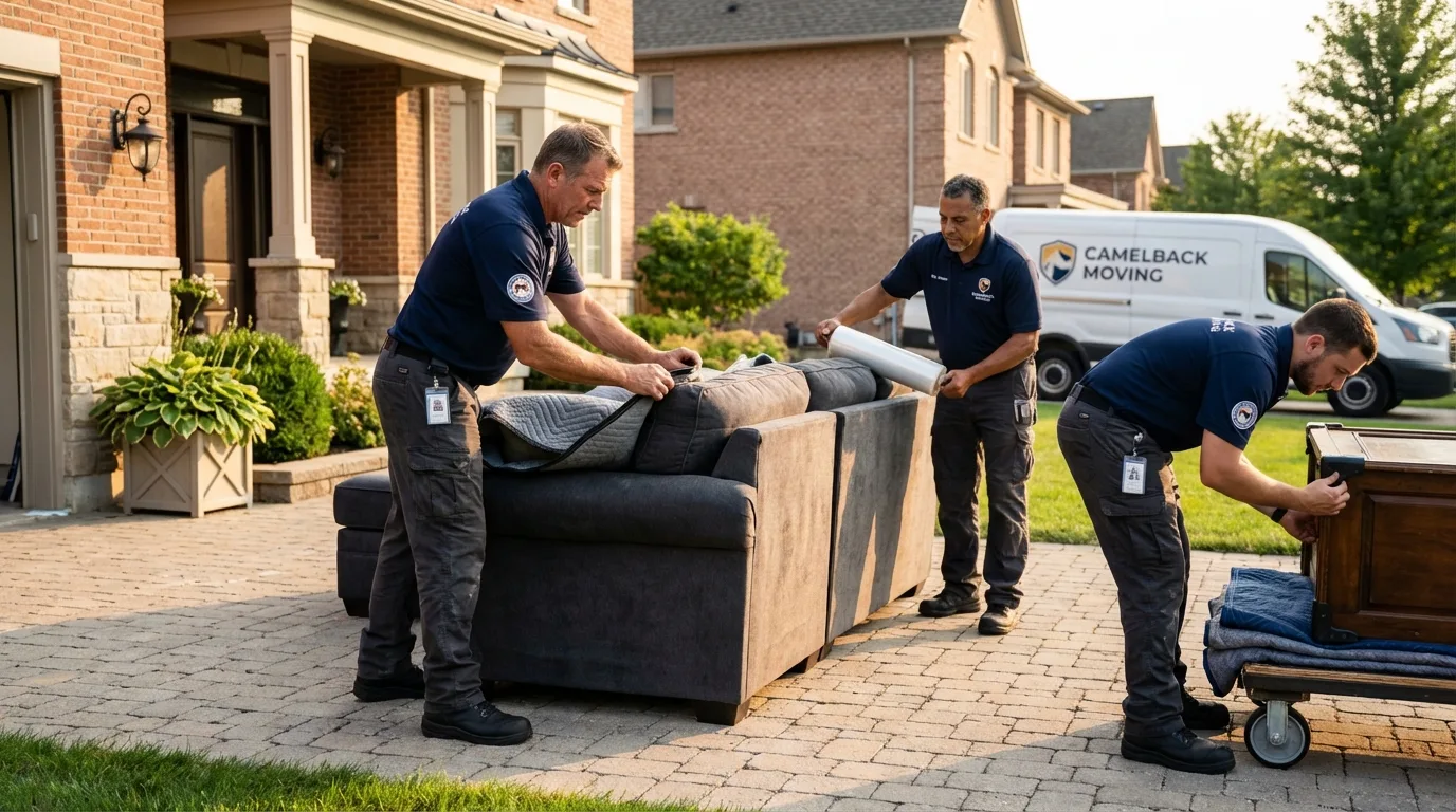 Large estate moving crew wrapping furniture in New Castle, NH