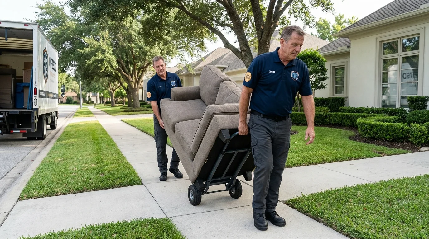 Local residential moving crew loading furniture in New Castle, NH